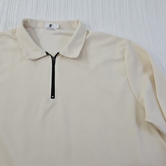 Banana Republic Waffle Knit Sweater Men's L Taupe 1/4 Zip Long Sleeve EUC LN - Picture 3 of 13